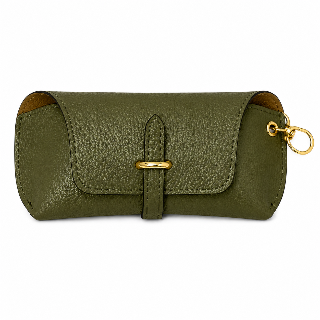 Estuche para gafas de piel auténtica con llavero y mosquetón de adorno para bolso