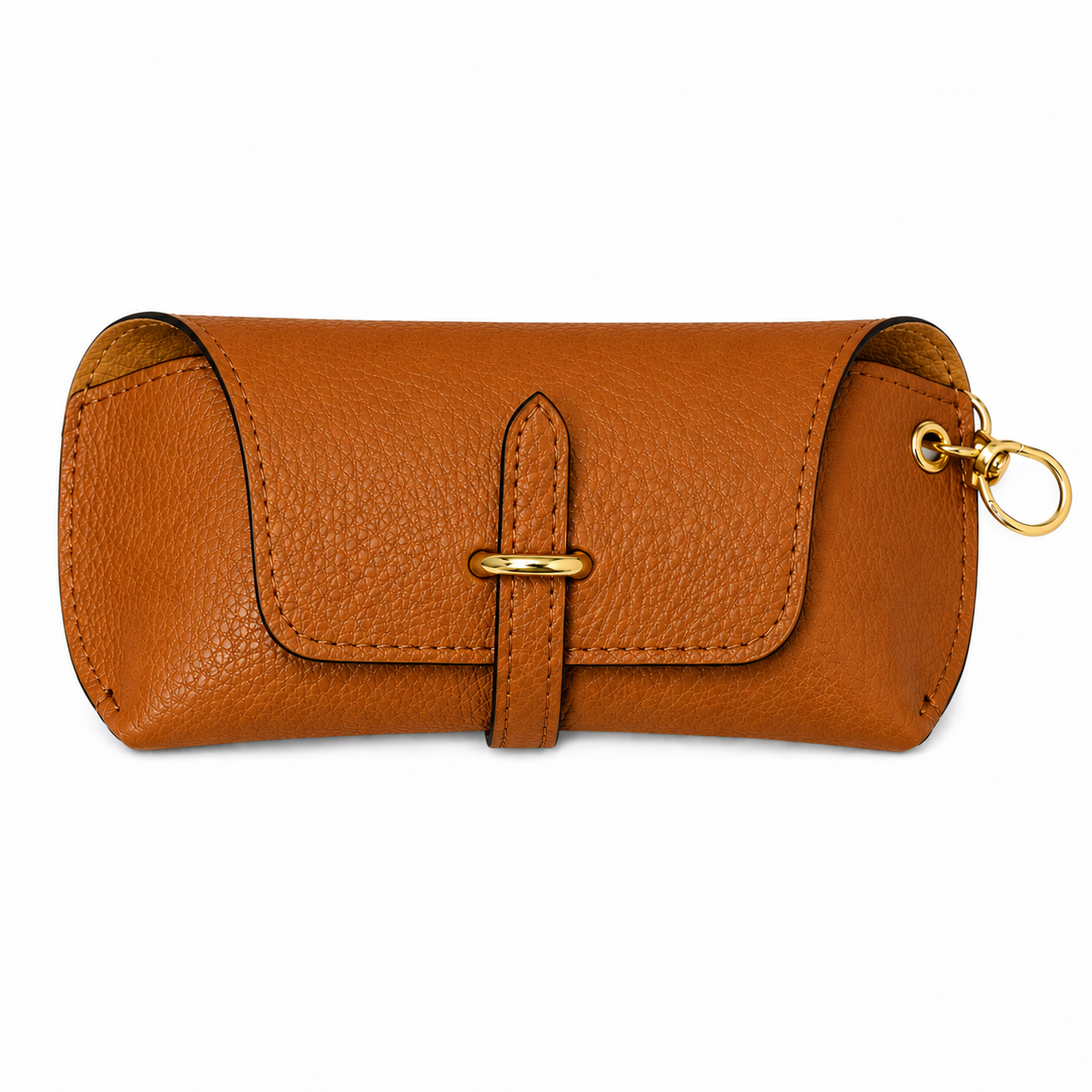Estuche para gafas de piel auténtica con llavero y mosquetón de adorno para bolso