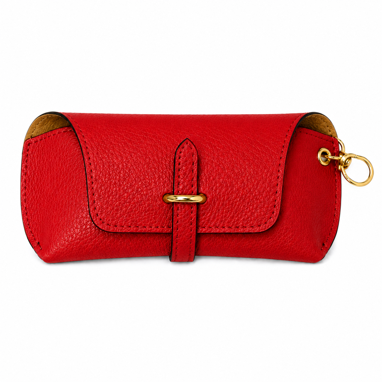 Estuche para gafas de piel auténtica con llavero y mosquetón de adorno para bolso