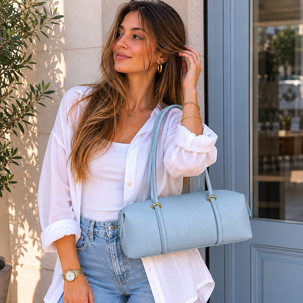 Bolso de hombro de piel auténtica para mujer con asas largas – Elegante y moderno, made in Italy