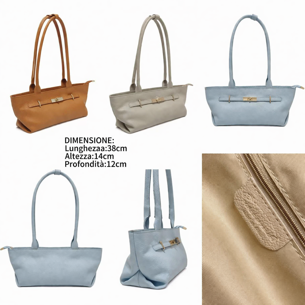 Borsa Donna Slim in Vera Pelle Made in Italy con Zip e Manici Lunghi
