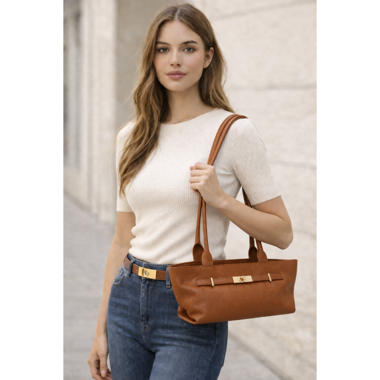 Borsa Donna Slim in Vera Pelle Made in Italy con Zip e Manici Lunghi