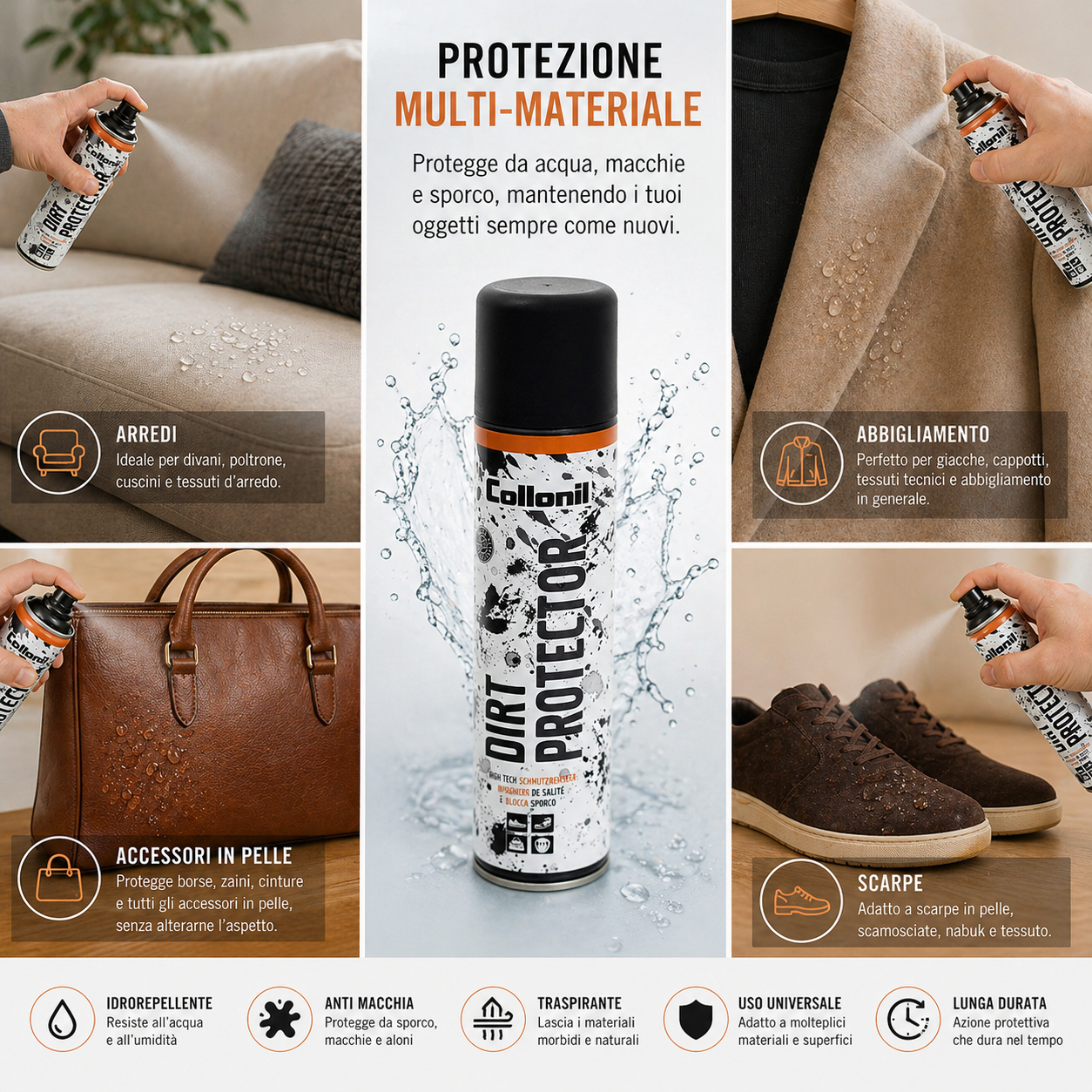 Collonil Dirt Protector – impermeabilizzante per pelle e tessuti contro acqua, macchie e sporco