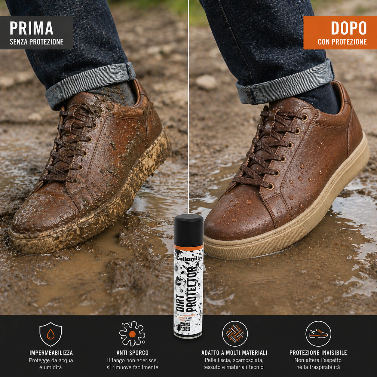Collonil Dirt Protector – impermeabilizzante per pelle e tessuti contro acqua, macchie e sporco