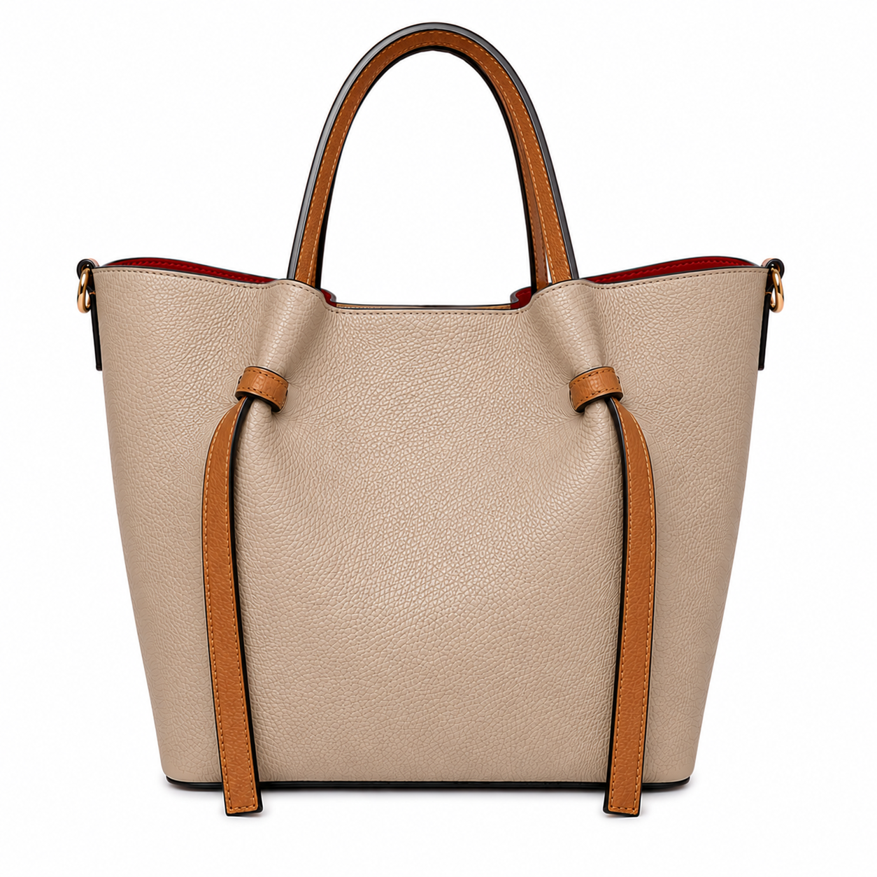 Women's Genuine Leather Bag with Removable Pouch - Elegant and Versatile