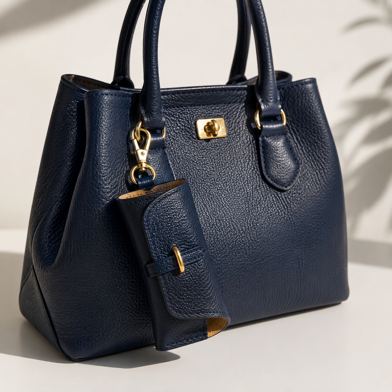 Portaocchiali in Vera Pelle con Portachiavi e Moschettone Charm per Borsa