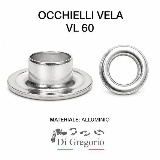 Occhielli Vela VL60 Ø 24 mm in Alluminio Ferro o Ottone con Rondelle Occhielli per Teloni e Pelletteria