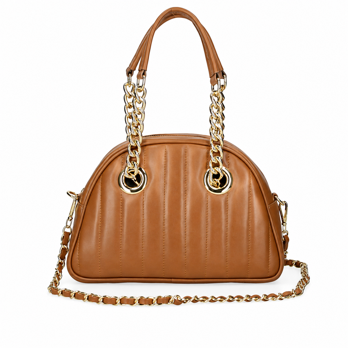 Borsa Donna Vera Pelle Made in Italy doppi Manici Tracolla Regolabile Rimovibile Catena color Oro