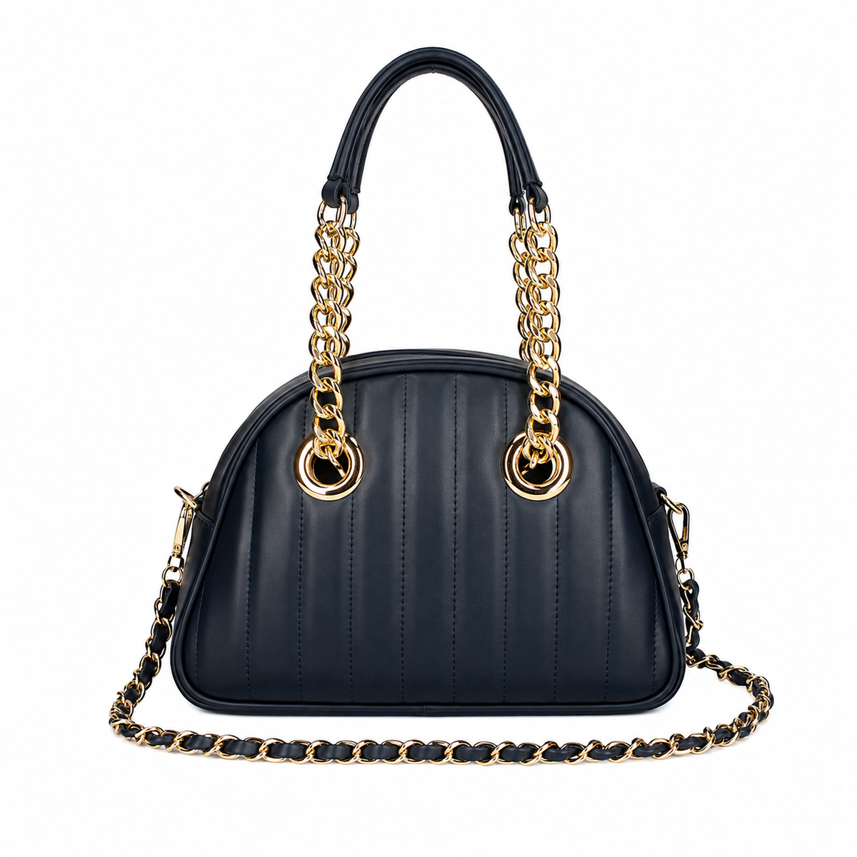 Borsa Donna Vera Pelle Made in Italy doppi Manici Tracolla Regolabile Rimovibile Catena color Oro