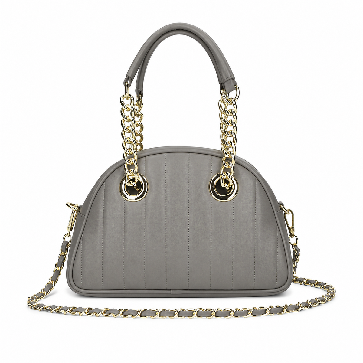 Borsa Donna Vera Pelle Made in Italy doppi Manici Tracolla Regolabile Rimovibile Catena color Oro