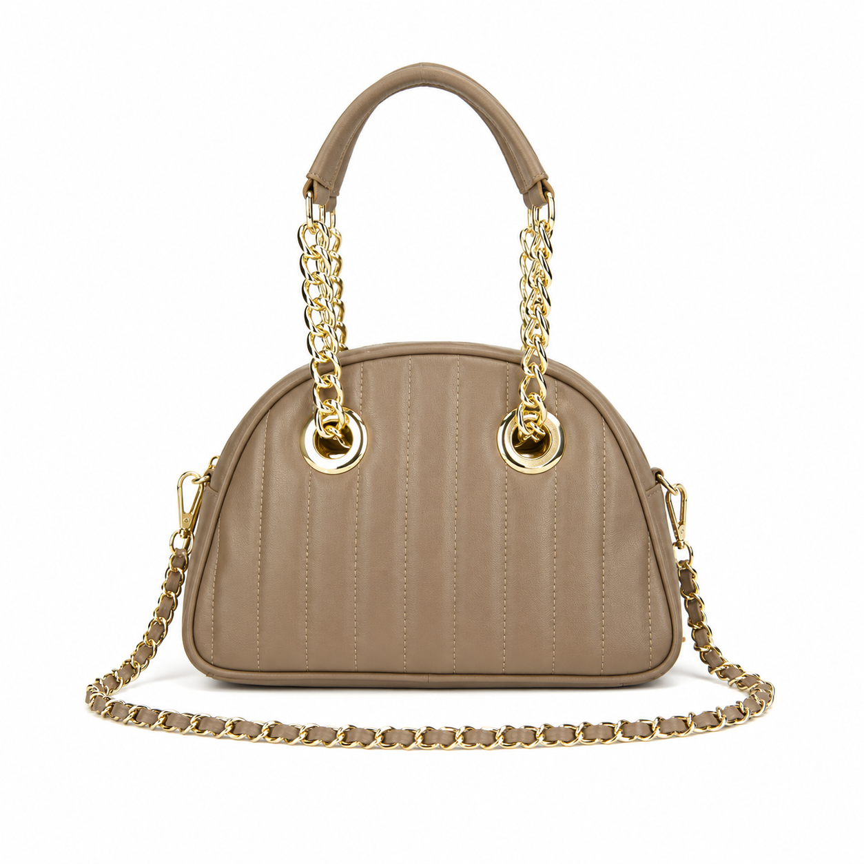 Borsa Donna Vera Pelle Made in Italy doppi Manici Tracolla Regolabile Rimovibile Catena color Oro
