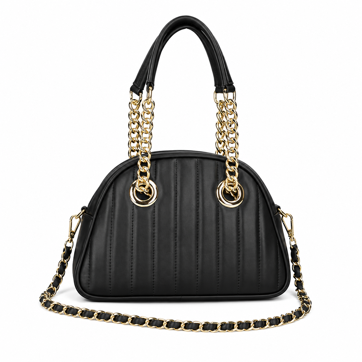 Borsa Donna Vera Pelle Made in Italy doppi Manici Tracolla Regolabile Rimovibile Catena color Oro