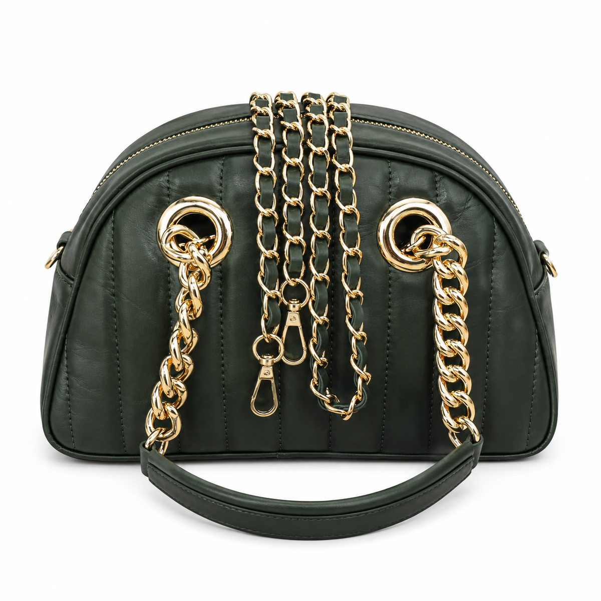 Borsa Donna Vera Pelle Made in Italy doppi Manici Tracolla Regolabile Rimovibile Catena color Oro