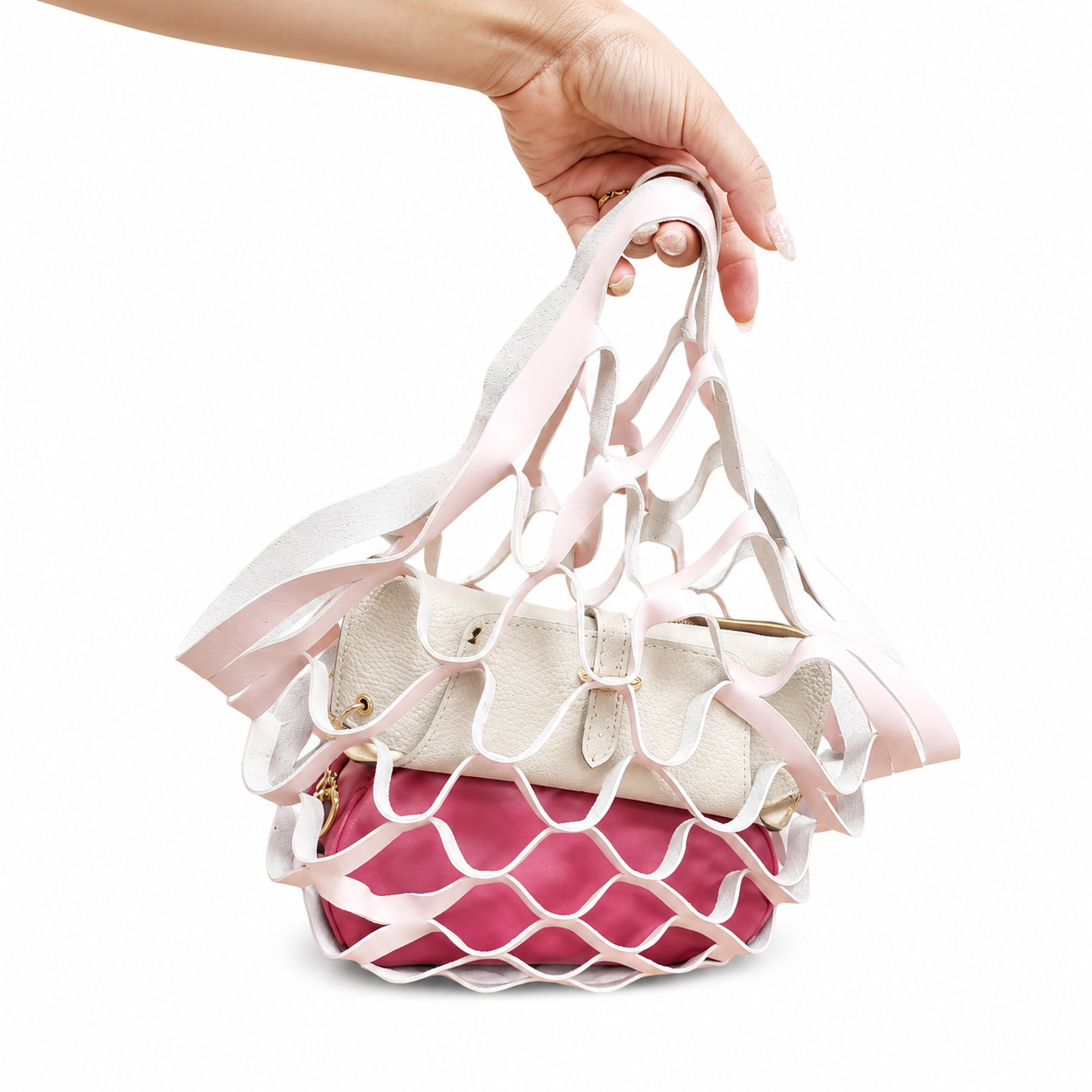 Borsa a rete in vera pelle – Leggera, senza cuciture, disponibile in tanti colori