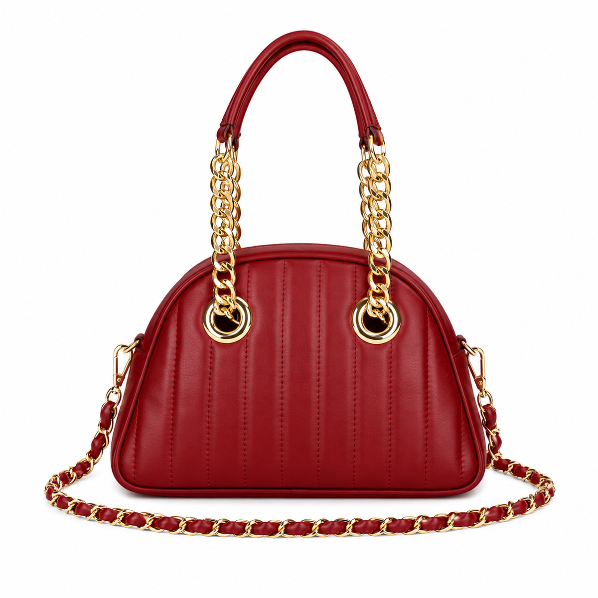 Borsa Donna Vera Pelle Made in Italy doppi Manici Tracolla Regolabile Rimovibile Catena color Oro