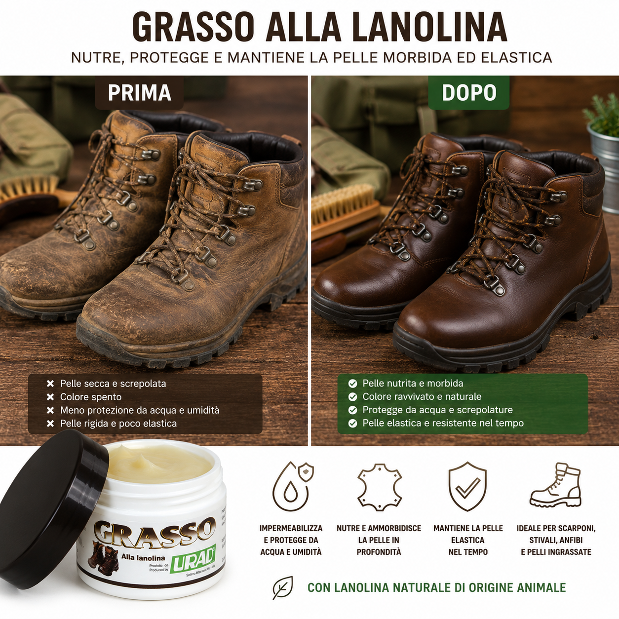 Grasso alla Lanolina Urad per Scarponi e Pelle Grassa 150 ml