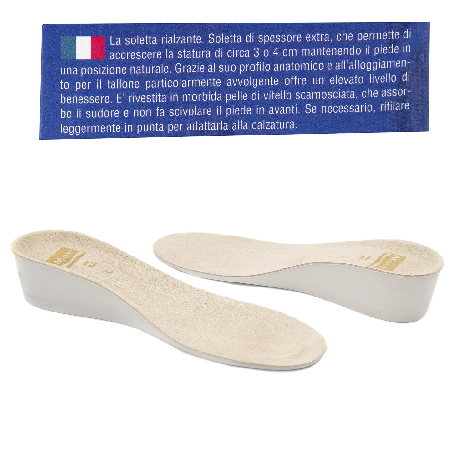 Soletta Rialzante Push Up in Pelle Scamosciata Antiscivolo | Plantare Alzatallone Anatomico Made in Italy