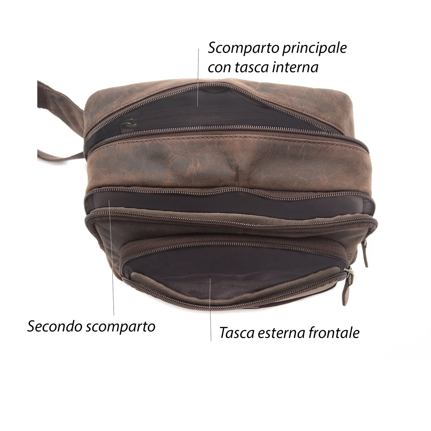 Marsupio in pelle ingrassata unisex | Tracolla regolabile | Borsa monospalla casual