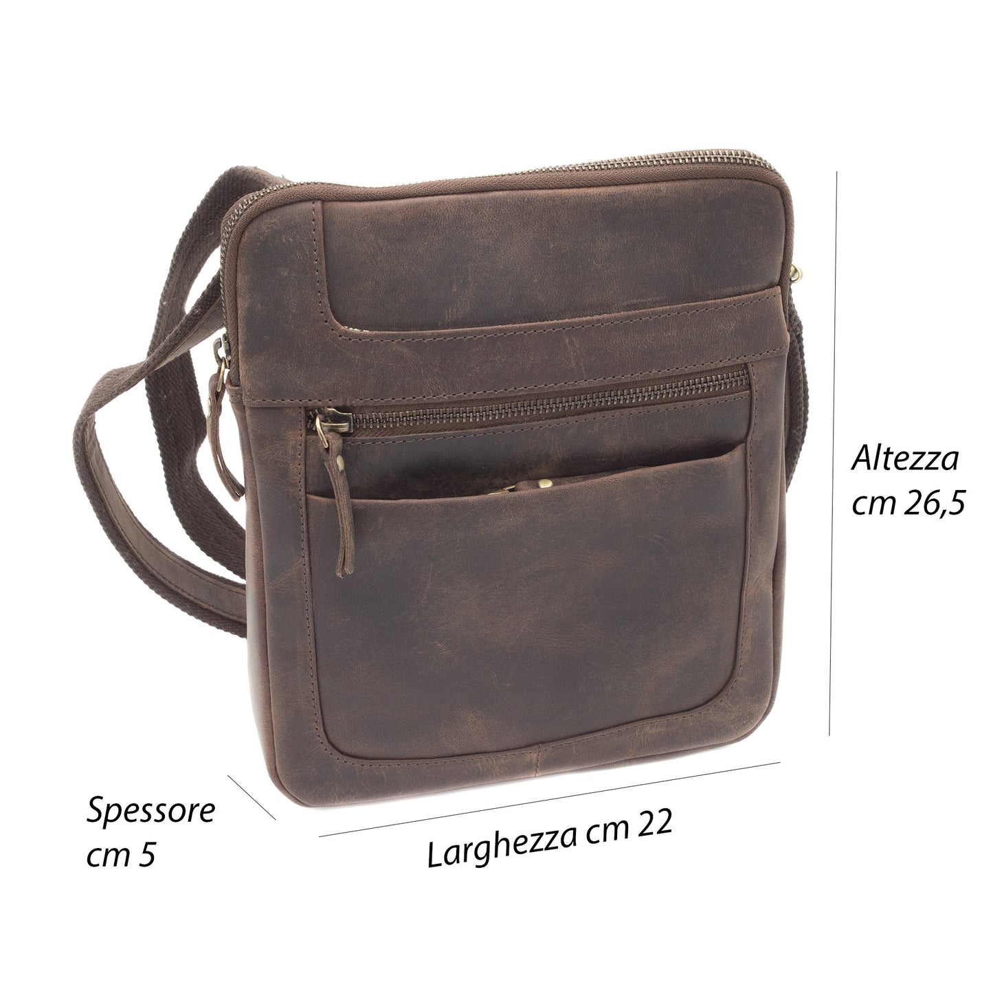 Borsa Uomo Donna in Vera Pelle Ingrassata con Tracolla Regolabile Borsello a Tracolla Porta Cellulare Documenti e Portafoglio per Lavoro Viaggio e Tempo Libero