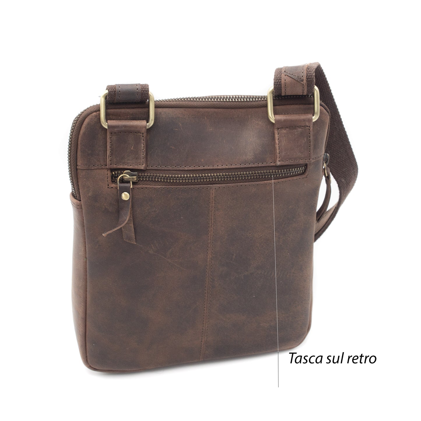 Borsa Uomo Donna in Vera Pelle Ingrassata con Tracolla Regolabile Borsello a Tracolla Porta Cellulare Documenti e Portafoglio per Lavoro Viaggio e Tempo Libero