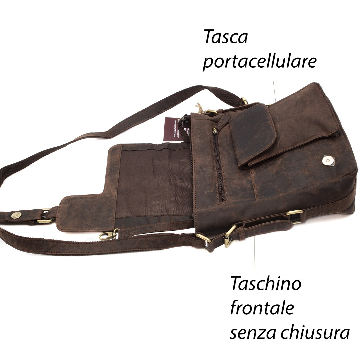 Borsello Uomo in Vera Pelle Ingrassata con Tracolla Regolabile Borsa a Tracolla Porta Cellulare Porta Smartphone Documenti e Portafoglio per Lavoro e Viaggio