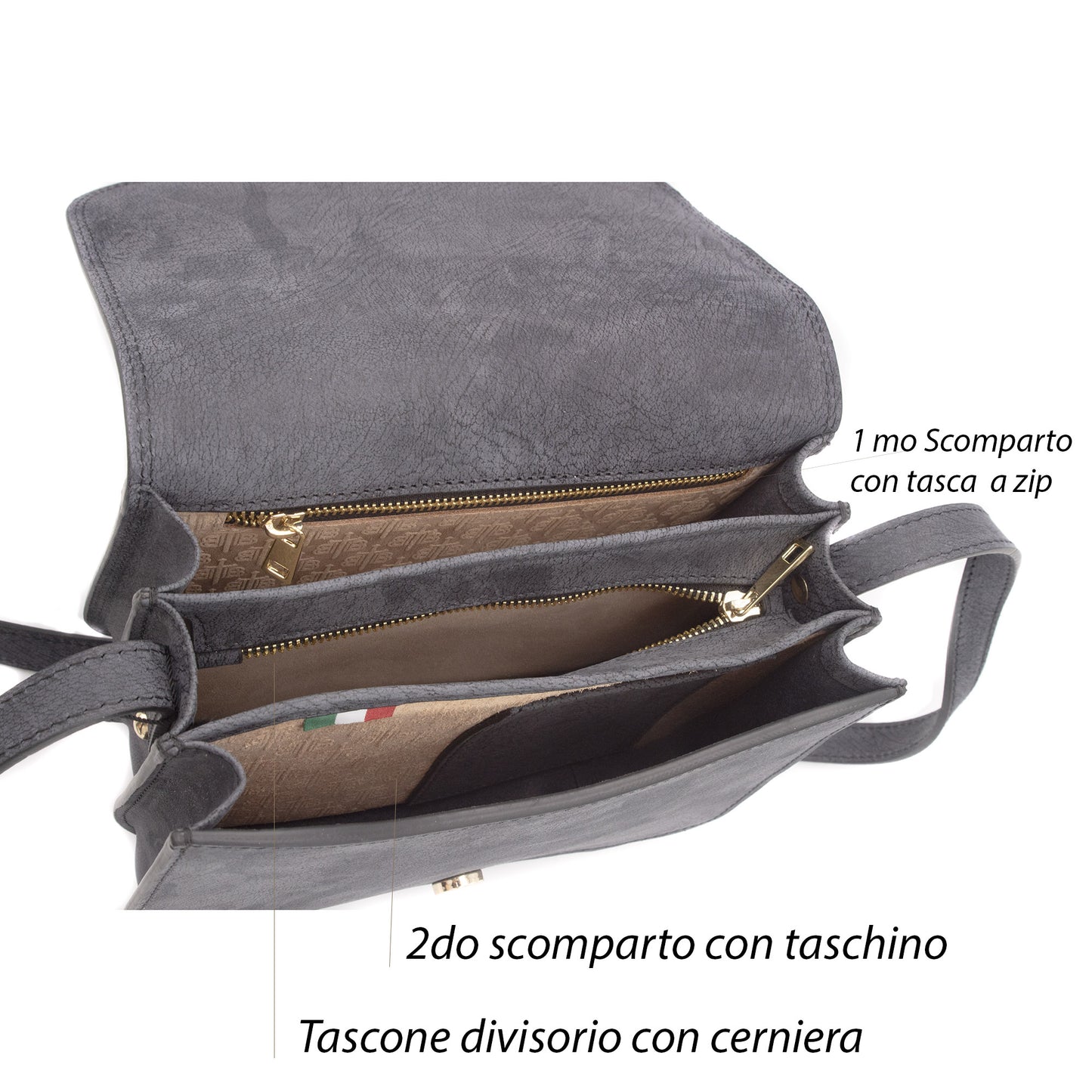 Borsa Tolfa donna vera pelle con tracolla regolabile artigianale made in italy rivisitazione anni 70