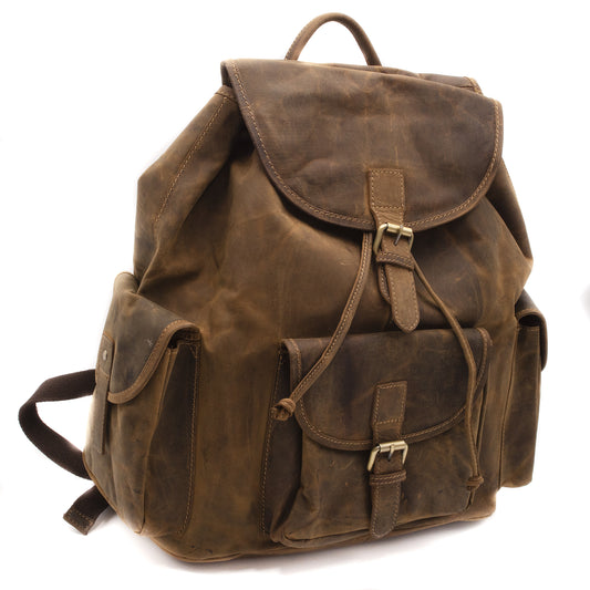 Zaino Grande in Vera Pelle Ingrassata Porta PC Notebook 15,6" e Tablet Zaino Uomo da Lavoro Ufficio e Viaggio