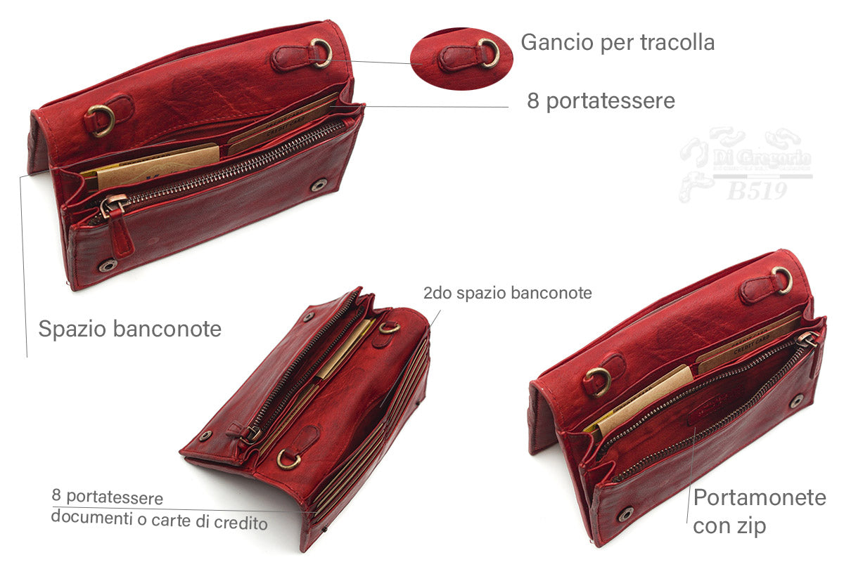 Borsa portafoglio in vera pelle con tracolla – pochette multifunzione