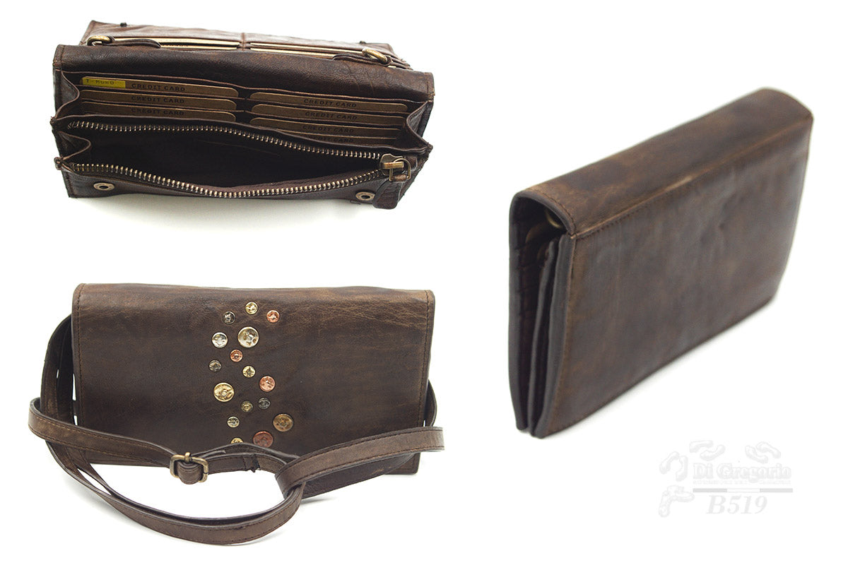 Borsa portafoglio in vera pelle con tracolla – pochette multifunzione