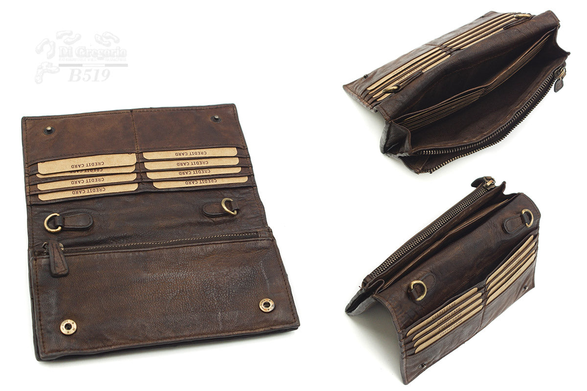 Borsa portafoglio in vera pelle con tracolla – pochette multifunzione