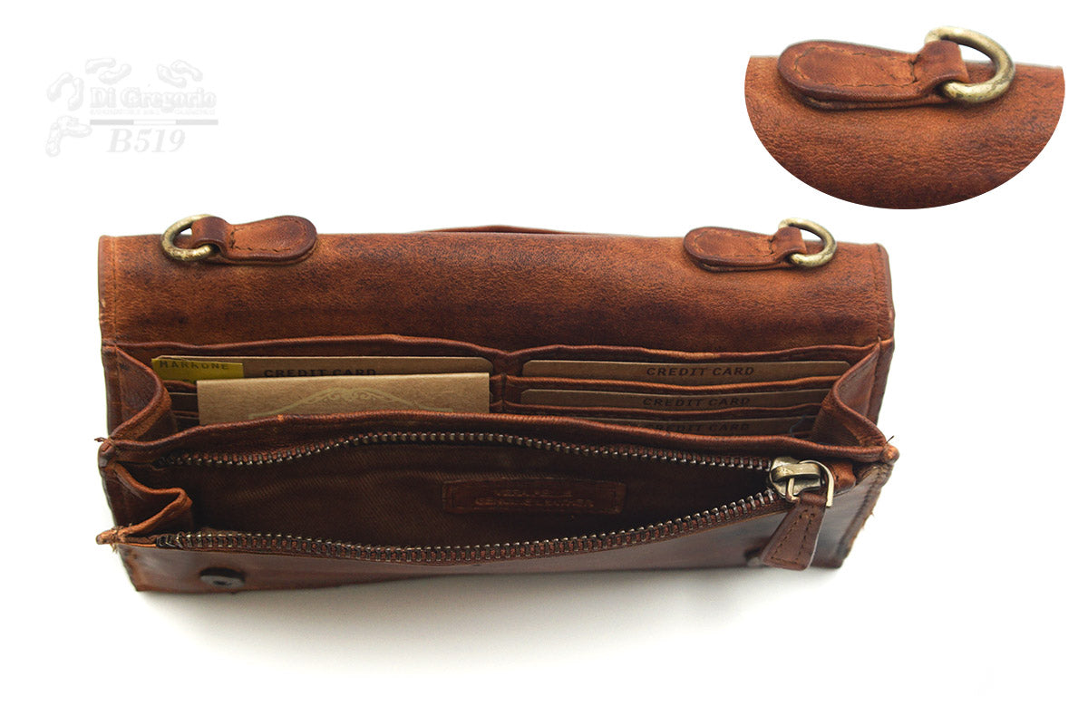 Borsa portafoglio in vera pelle con tracolla – pochette multifunzione