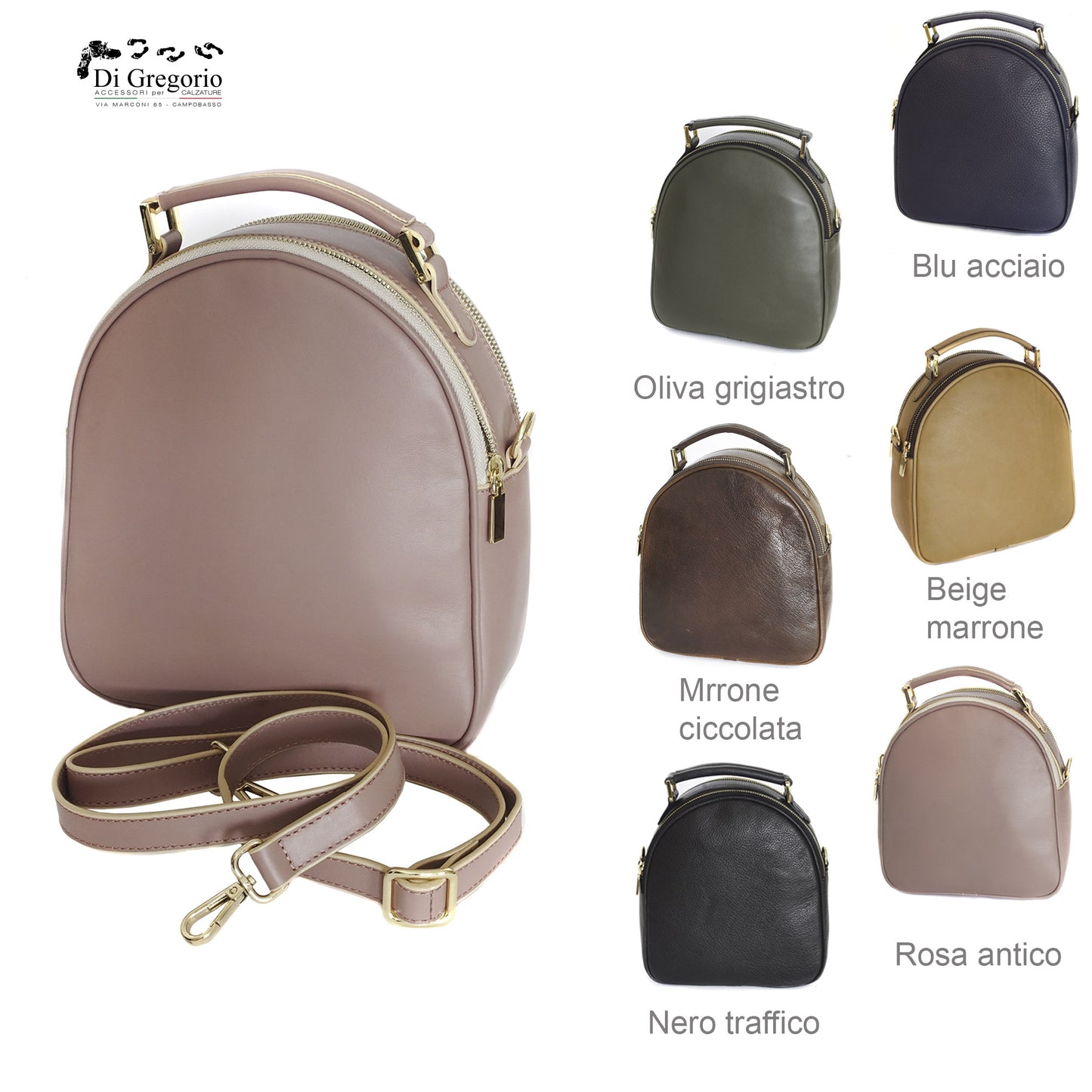 Zaino Donna in Vera Pelle Artigianale, Borsa a Tracolla Regolabile e Rimovibile, Borsello Made in Italy