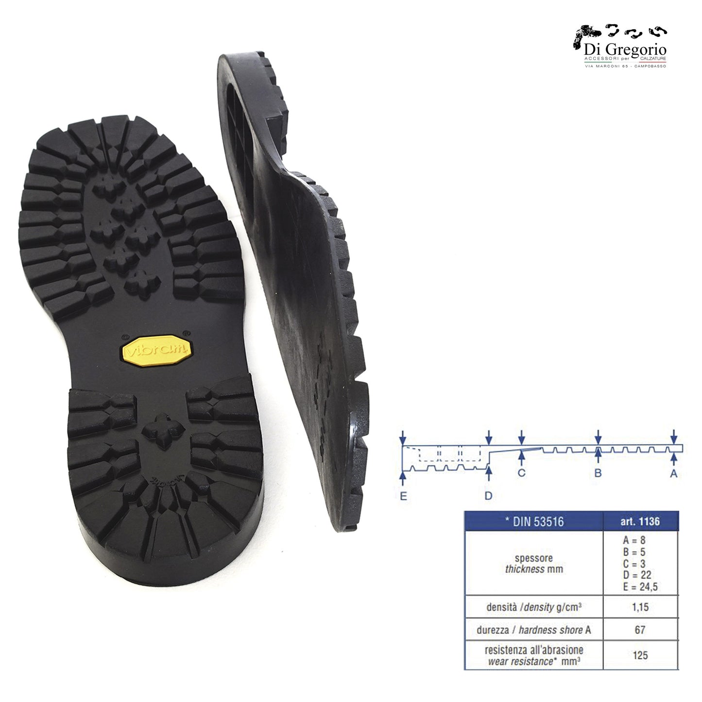 Suola carrarmato gomma antiscivolo Vibram 1136 rocciablock scarponi da montagna