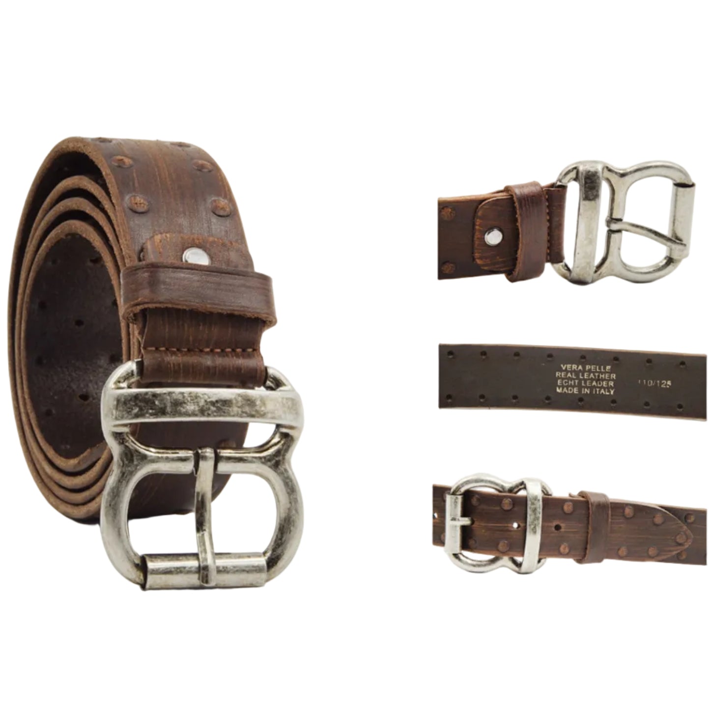 Cintura in Cuoio Rivettata Artigianale Italiana Uomo Donna Vera Pelle Alta 4 cm Made in Italy