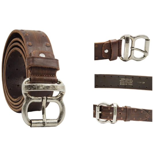 Cintura in Cuoio Rivettata Artigianale Italiana Uomo Donna Vera Pelle Alta 4 cm Made in Italy