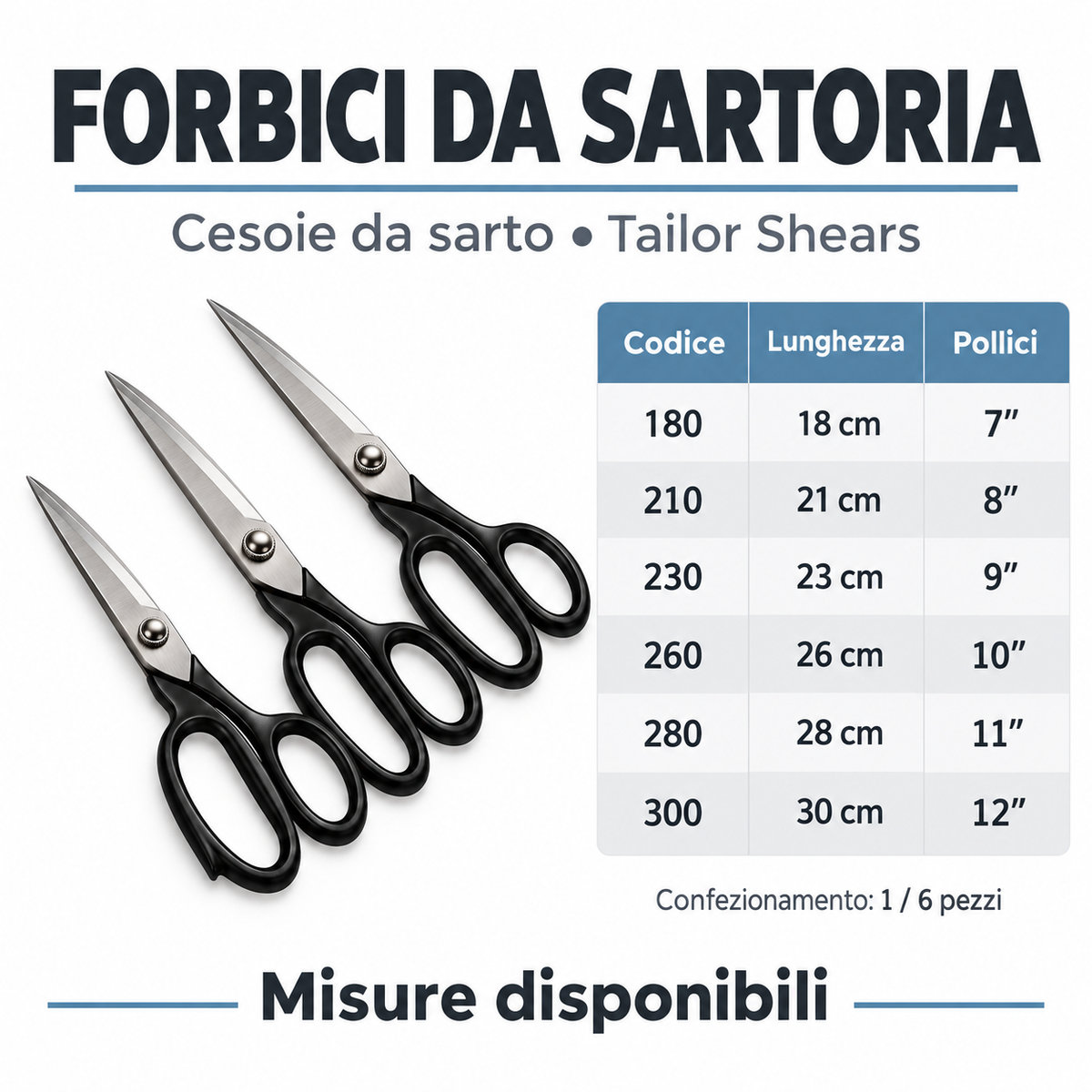 Forbici da Sarto Tekno in Acciaio Inox – Cesoie per Sartoria e Pelletteria, Made in Italy