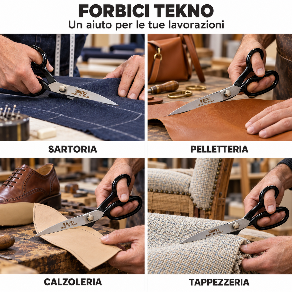 Forbici da Sarto Tekno in Acciaio Inox – Cesoie per Sartoria e Pelletteria, Made in Italy