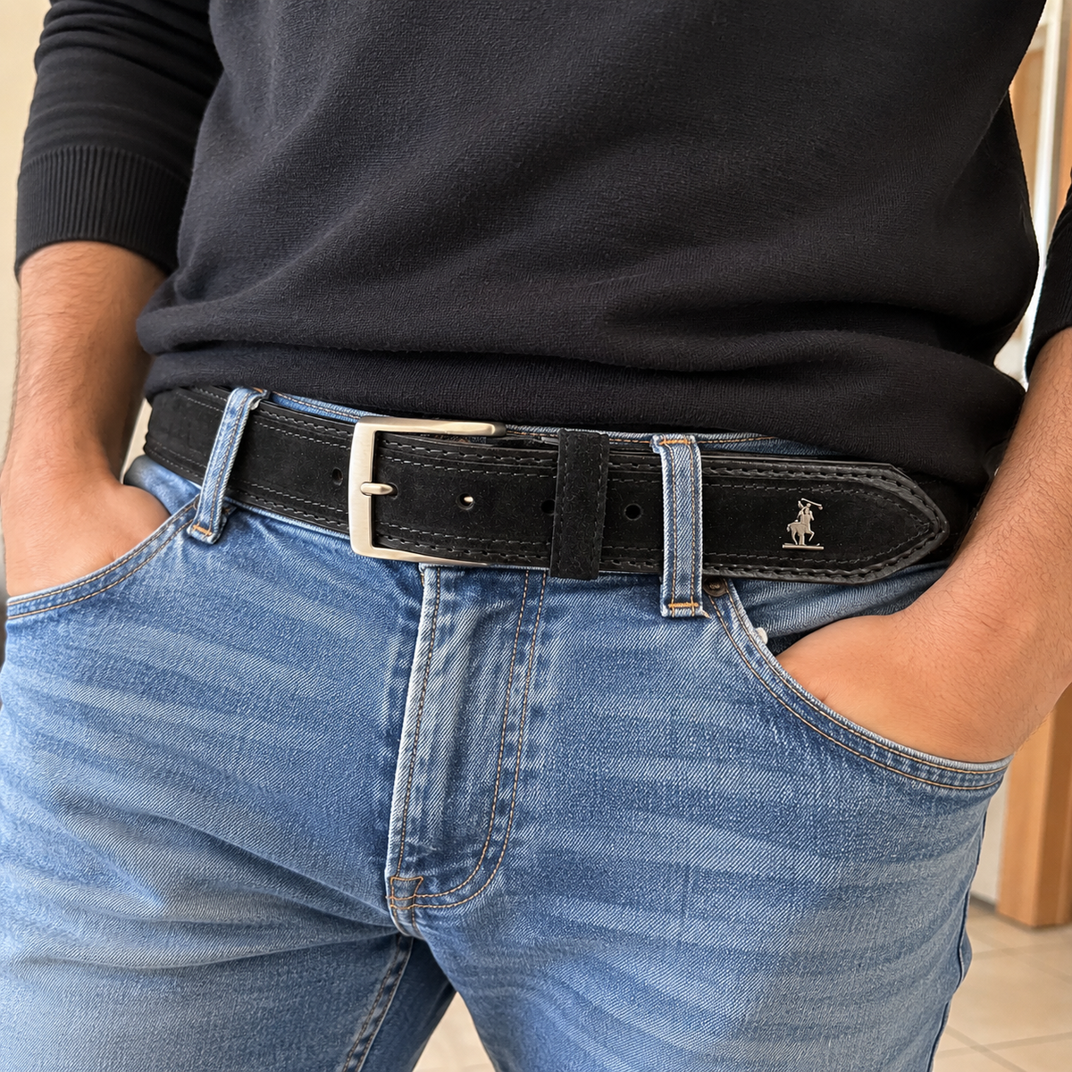 Cintura Uomo Donna Vera Pelle Scamosciata 4 cm Club Polo Made in Italy