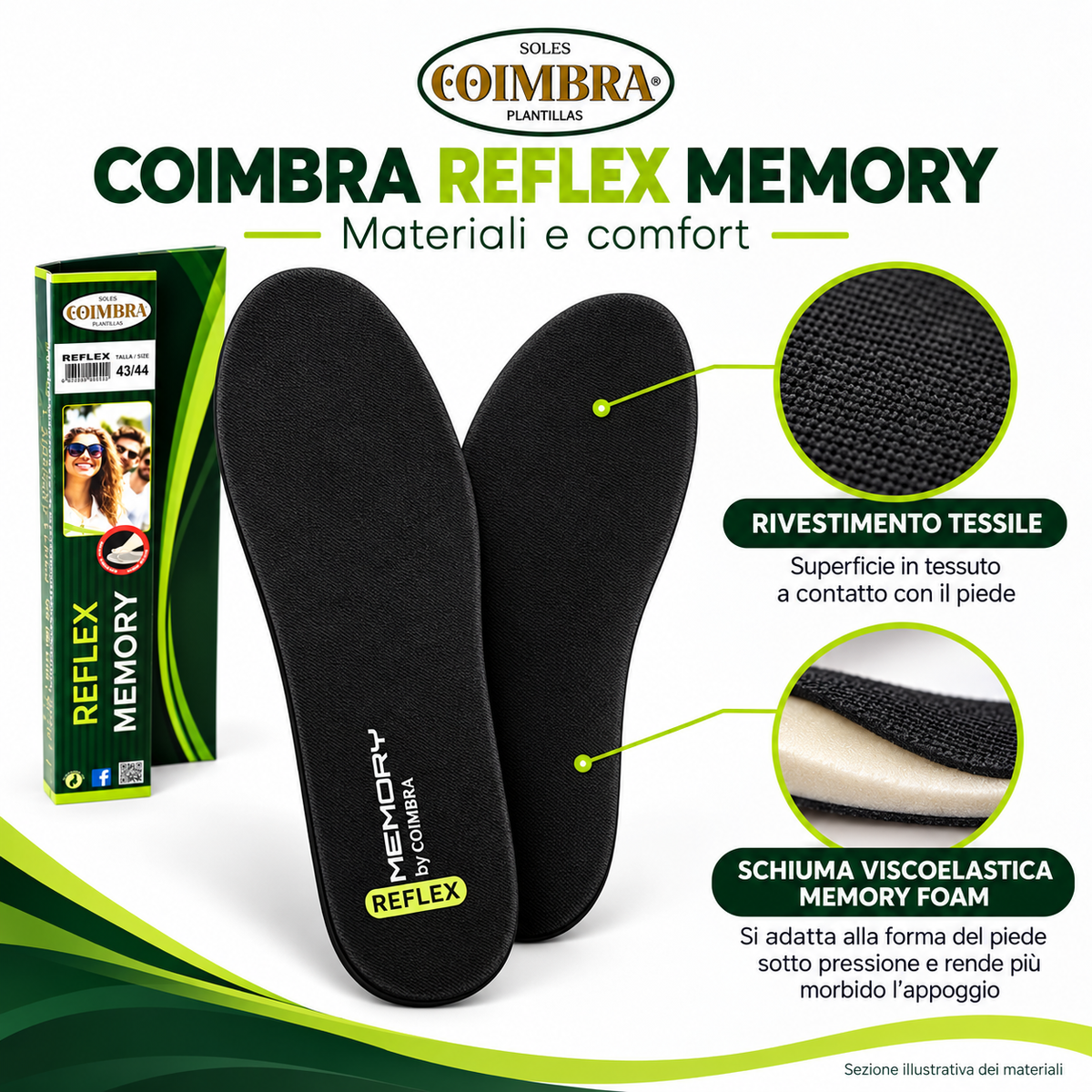 Solette Coimbra Reflex in Memory Foam  Sottopiedi Morbidi Traspiranti per Scarpe