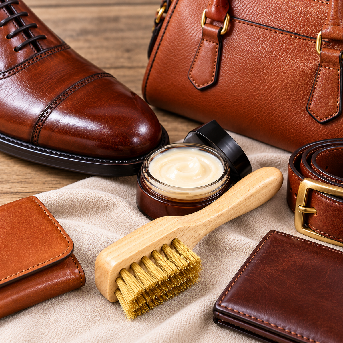Spazzolino Spandi crema in Legno con Setole Naturali per Scarpe Borse Giacche e Articoli in Pelle