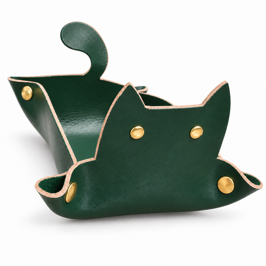 Svuotatasche Gatto in Cuoio 19 × 12 cm  Vassoio Portaoggetti e Portachiavi da Appoggio Personalizzabile Idea Regalo