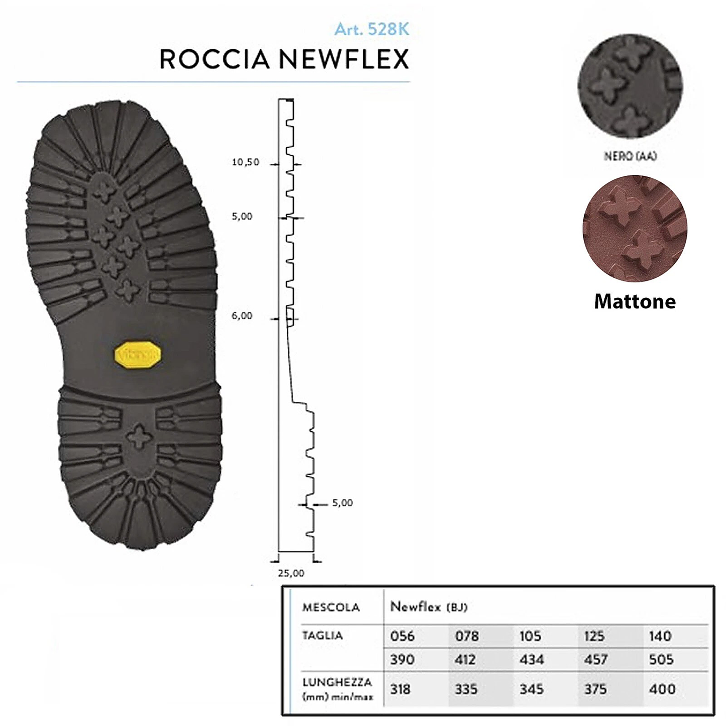 Suola carrarmato gomma Vibram Roccia Newflex 528K riparazione creazione scarpe