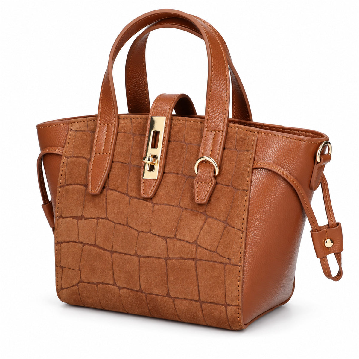 Borsa Donna in Vera Pelle e Camoscio Stampa Cocco con Tracolla  Made in Italy