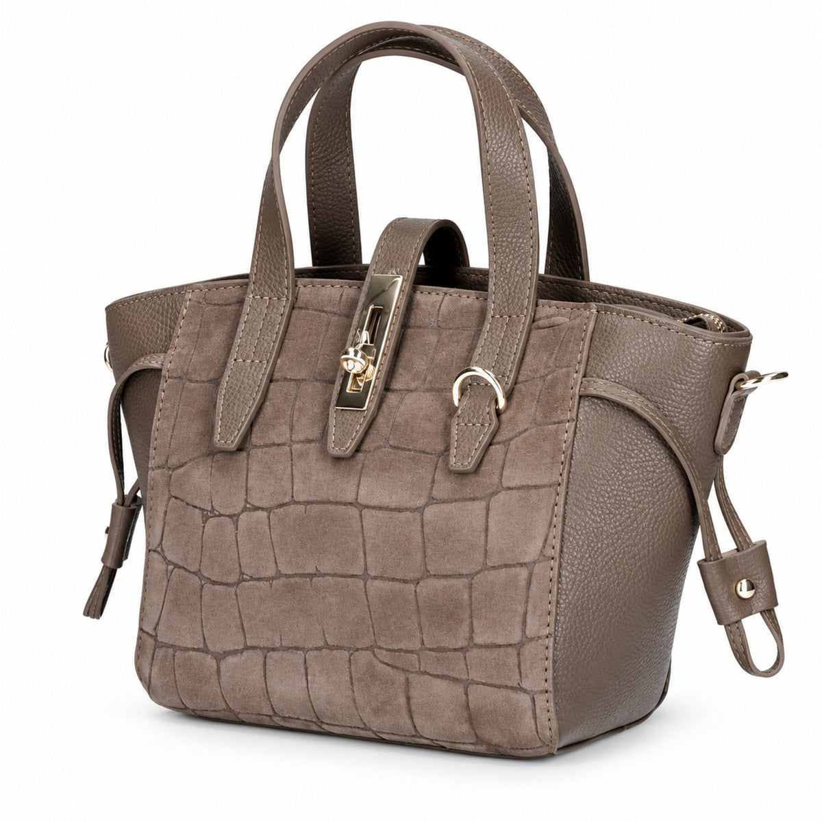 Borsa Donna in Vera Pelle e Camoscio Stampa Cocco con Tracolla  Made in Italy