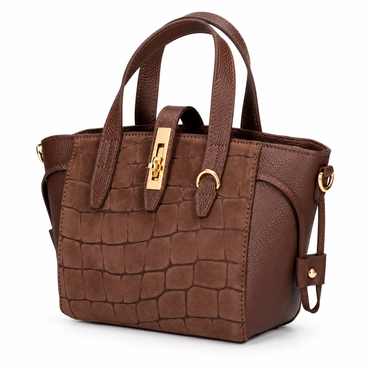 Borsa Donna in Vera Pelle e Camoscio Stampa Cocco con Tracolla  Made in Italy