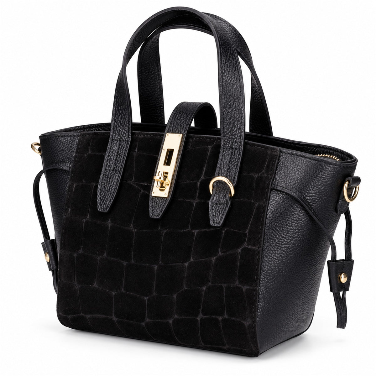 Borsa Donna in Vera Pelle e Camoscio Stampa Cocco con Tracolla  Made in Italy