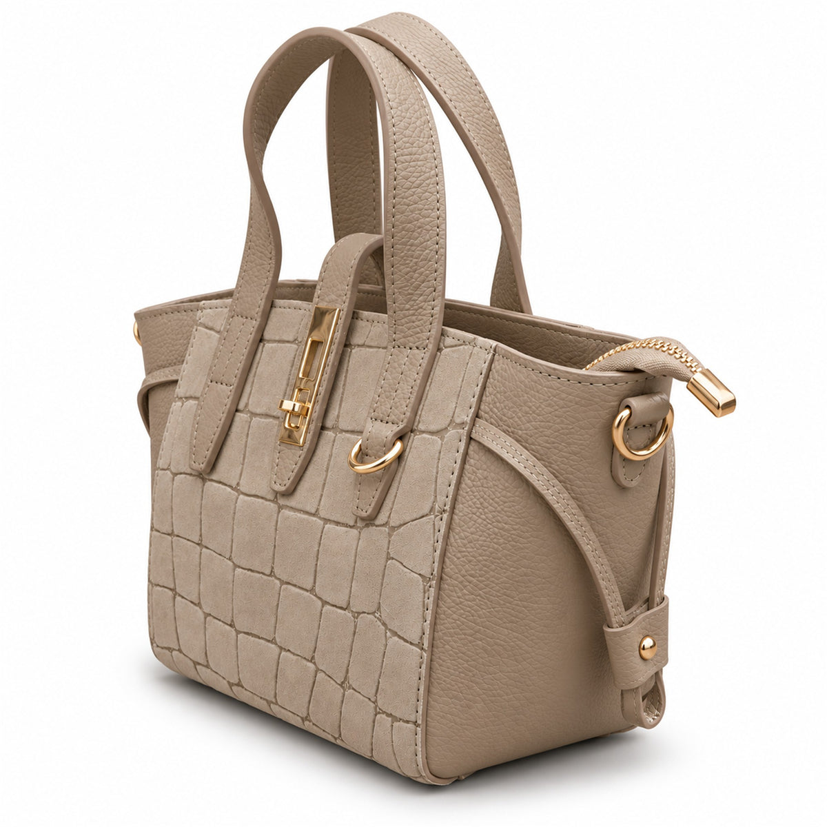 Borsa Donna in Vera Pelle e Camoscio Stampa Cocco con Tracolla  Made in Italy