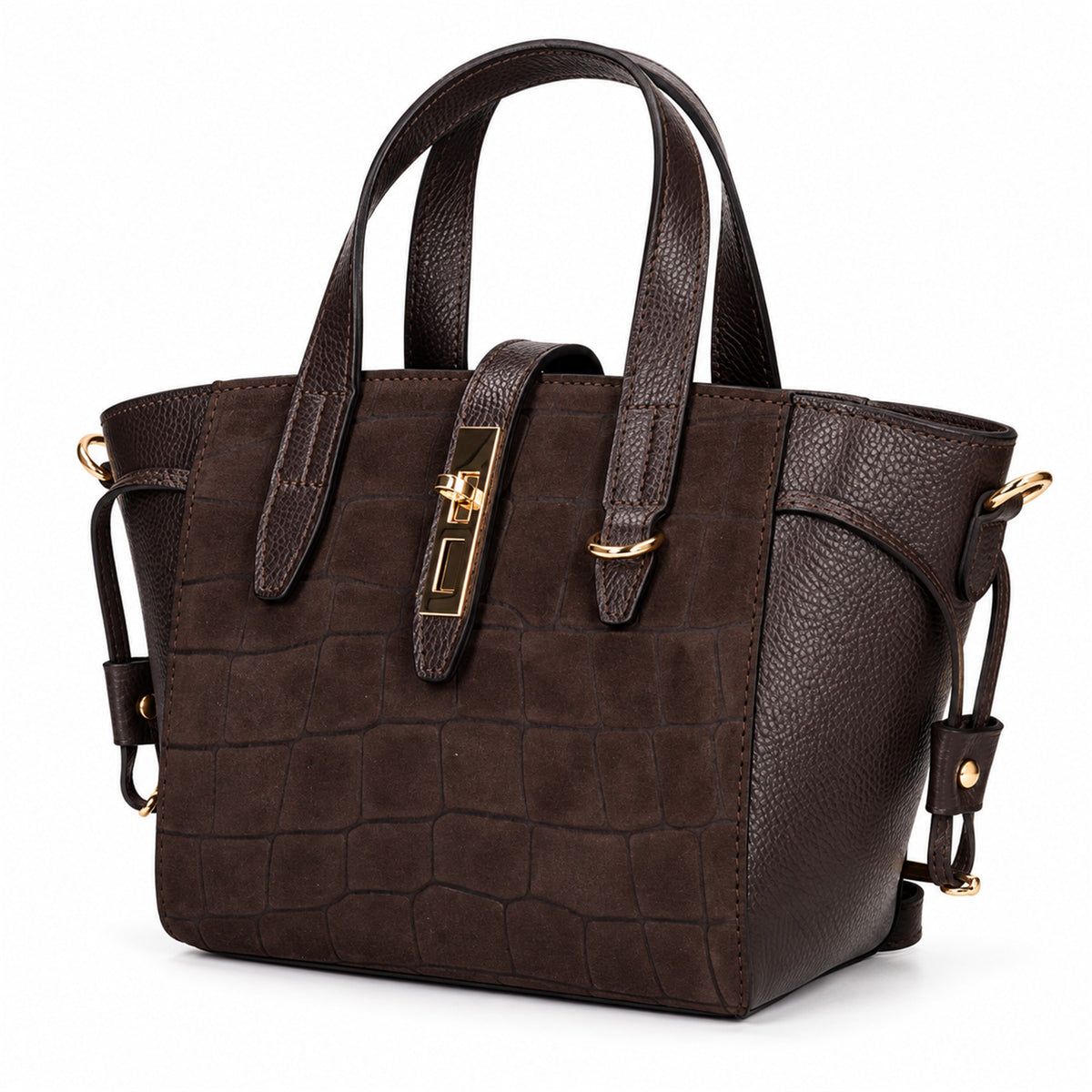 Borsa Donna in Vera Pelle e Camoscio Stampa Cocco con Tracolla  Made in Italy