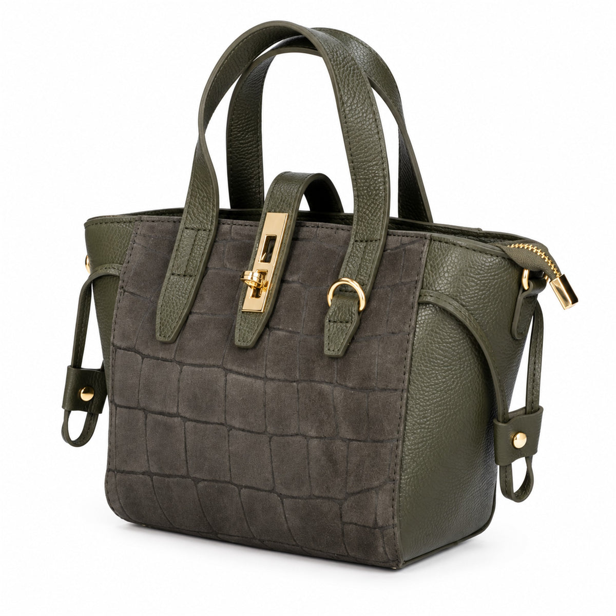 Borsa Donna in Vera Pelle e Camoscio Stampa Cocco con Tracolla  Made in Italy