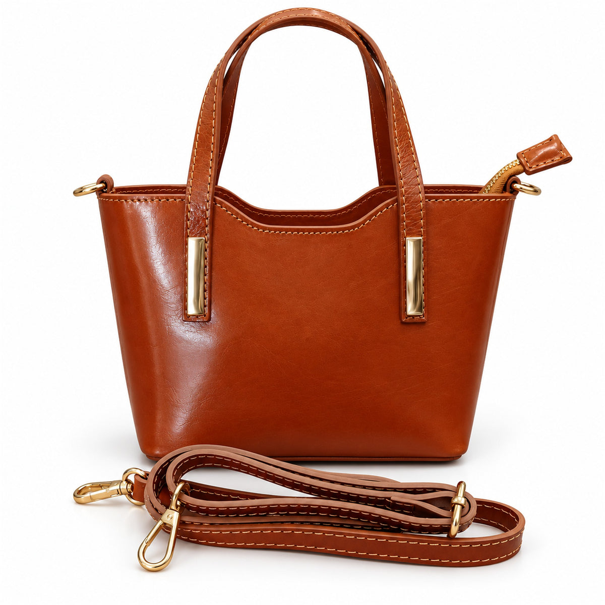 Borsa Donna in Vera Pelle Vacchetta Tracolla  Regolabile e Rimuovibile con cerniera  Made in Italy
